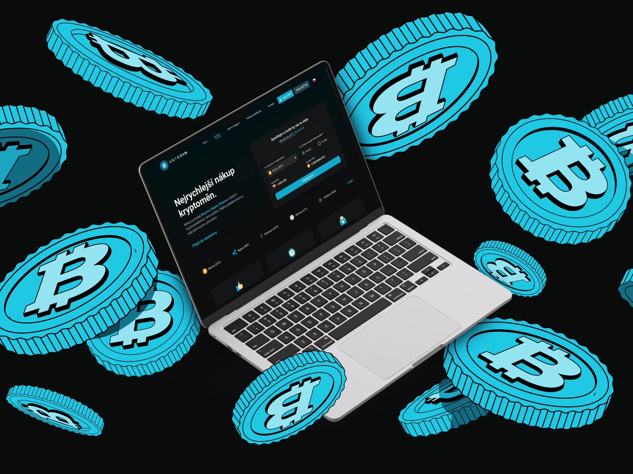 Grafický návrh webu pro Anycoin, největší českou kryptoměnovou směnárnu.