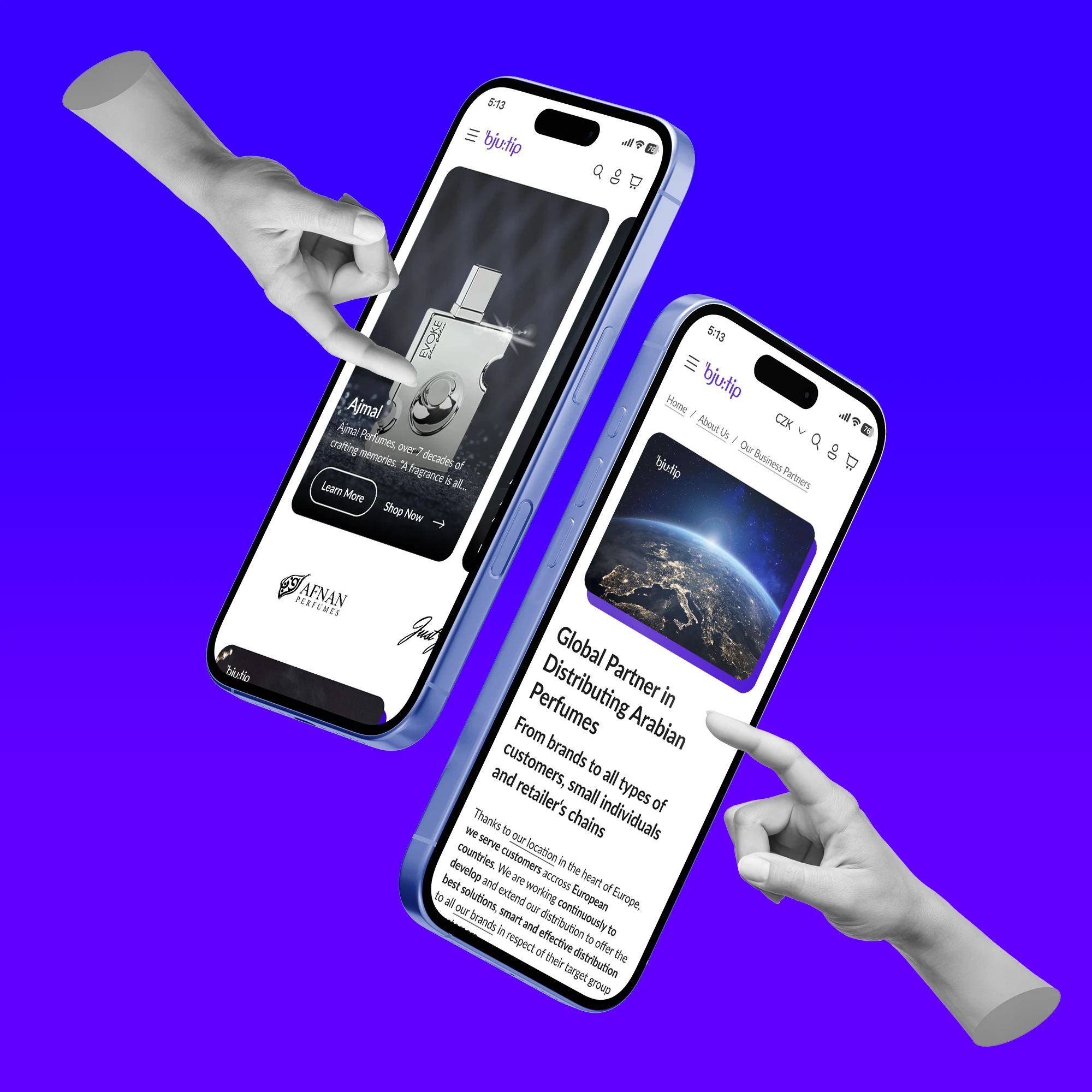 UX a UI návrhy pro Bjutip a.s. – prezentační web, e-commerce a uživatelská zóna.